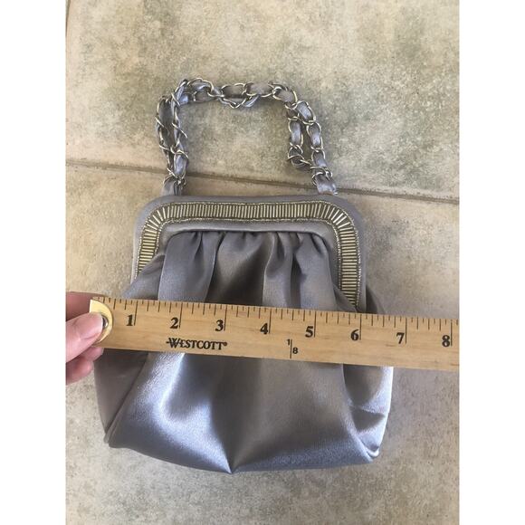 VTG Evening Satin Clutch Purse Bag with Magnetic Closure and Beaded Gray - Picture 4 of 7